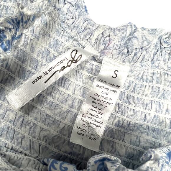 Japna Goa Beachwear Crop Top‎ Blue White Printed Smocked Tie Front NEW Women's S - Picture 3 of 7